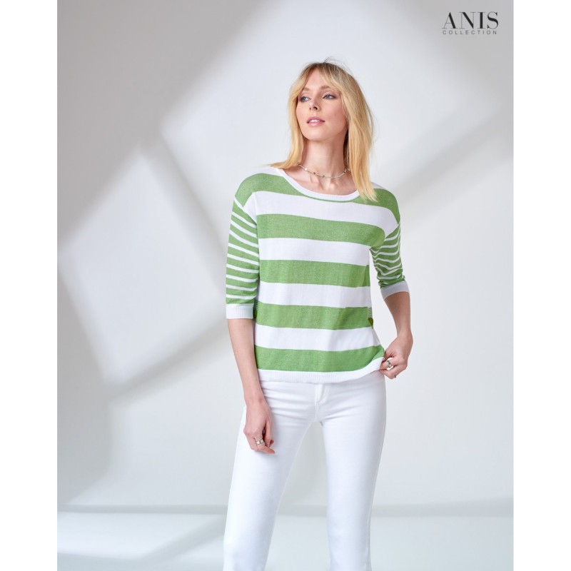 ☀️ Maglia a righe bottoni laterali manica 3/4 - 2211251
