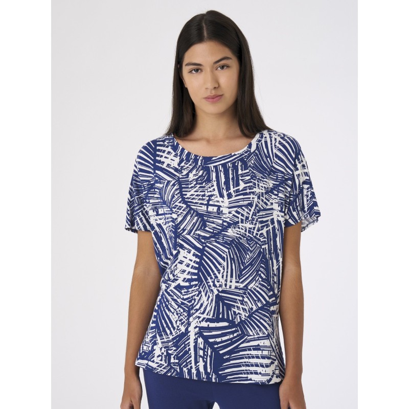 ☀️ Maglia crepe stampa foliage blu manica corta_DG88T7