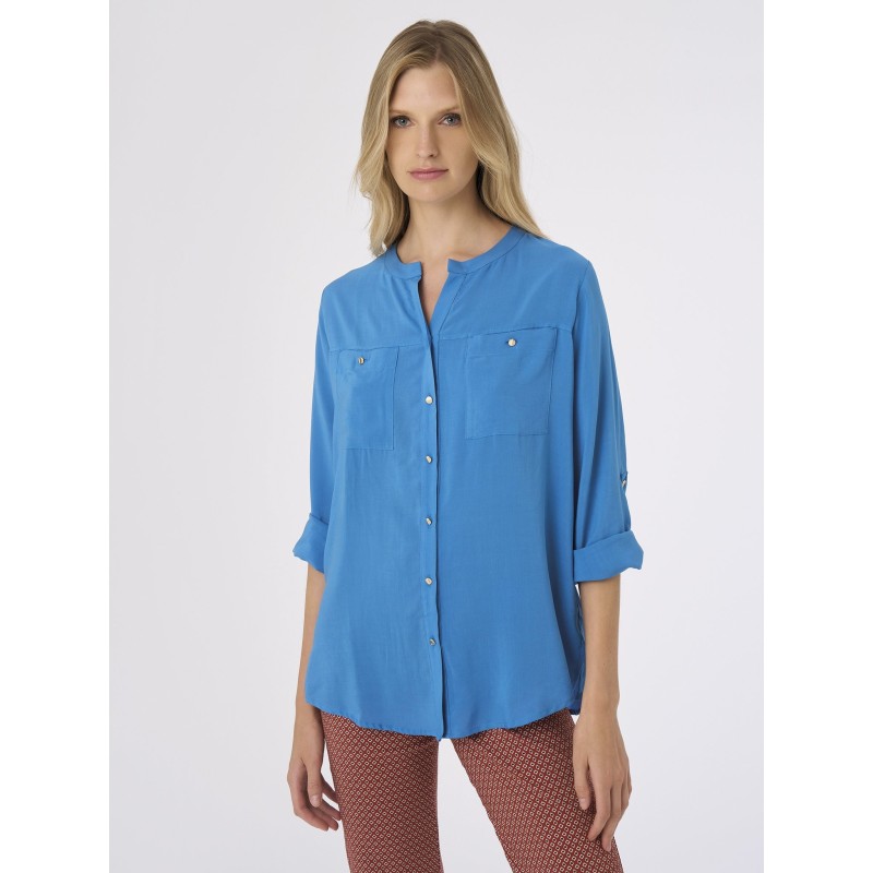 ☀️ Camicia con collo alla coreana in mussola ecoseta_DG44SI